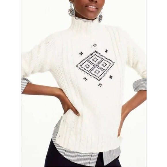 The Reeds Sweaters - The Reeds J.Crew Women Cream Wool Blend Mock Neck Diamond Knit Sweater Large